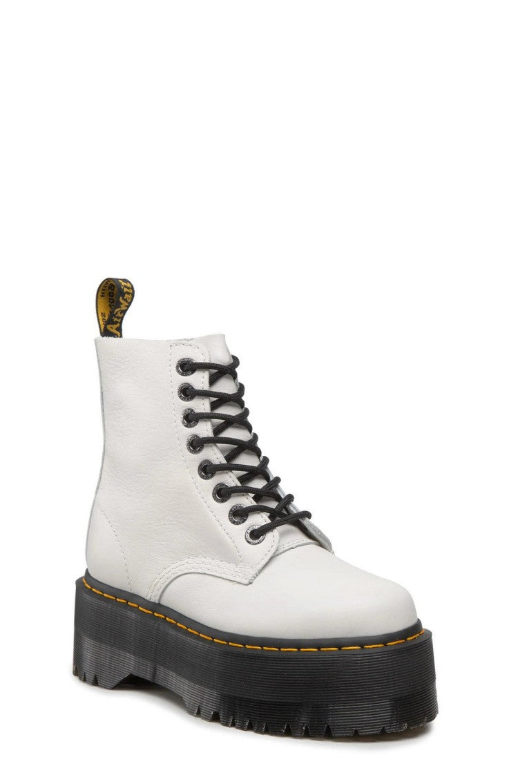 Dr. Martens White Leather Chunky-Platform Lace-Up Boots