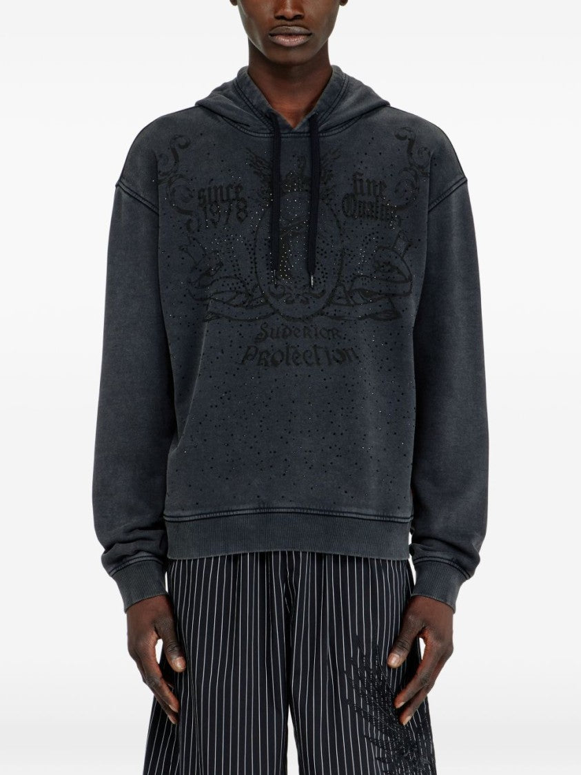 Diesel Relaxed Fit Dark Charcoal Hoodie With Embossed Design