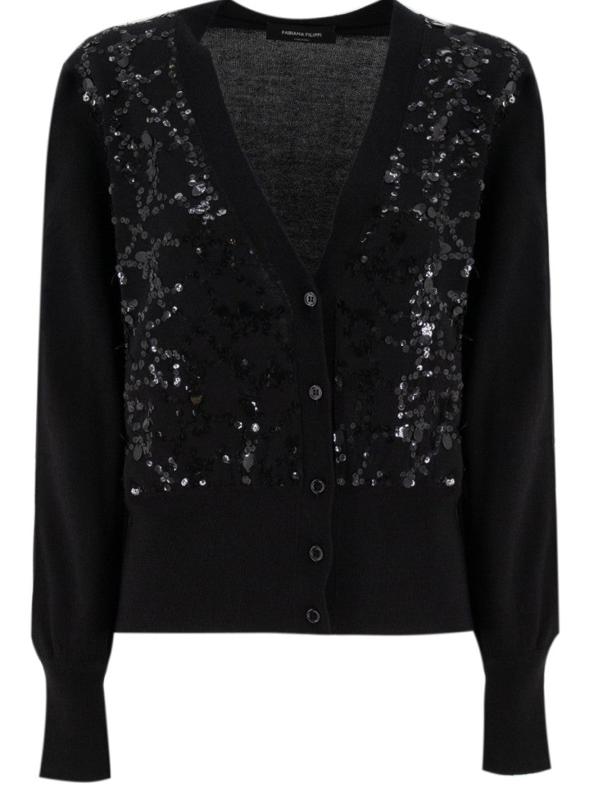 Fabiana Filippi Wool Cardigan With Intricate Sequin Embroidery