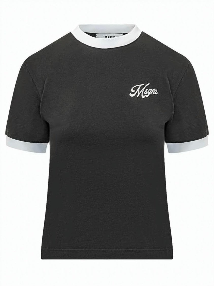 Msgm Cropped Short-Sleeved T-Shirt With Ribbed Trims