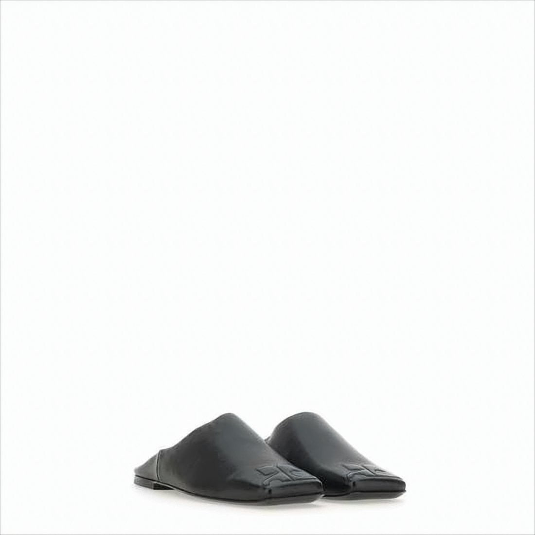 Courrèges Minimalist Black Lambskin Slip-On Mules With Embossed Detail