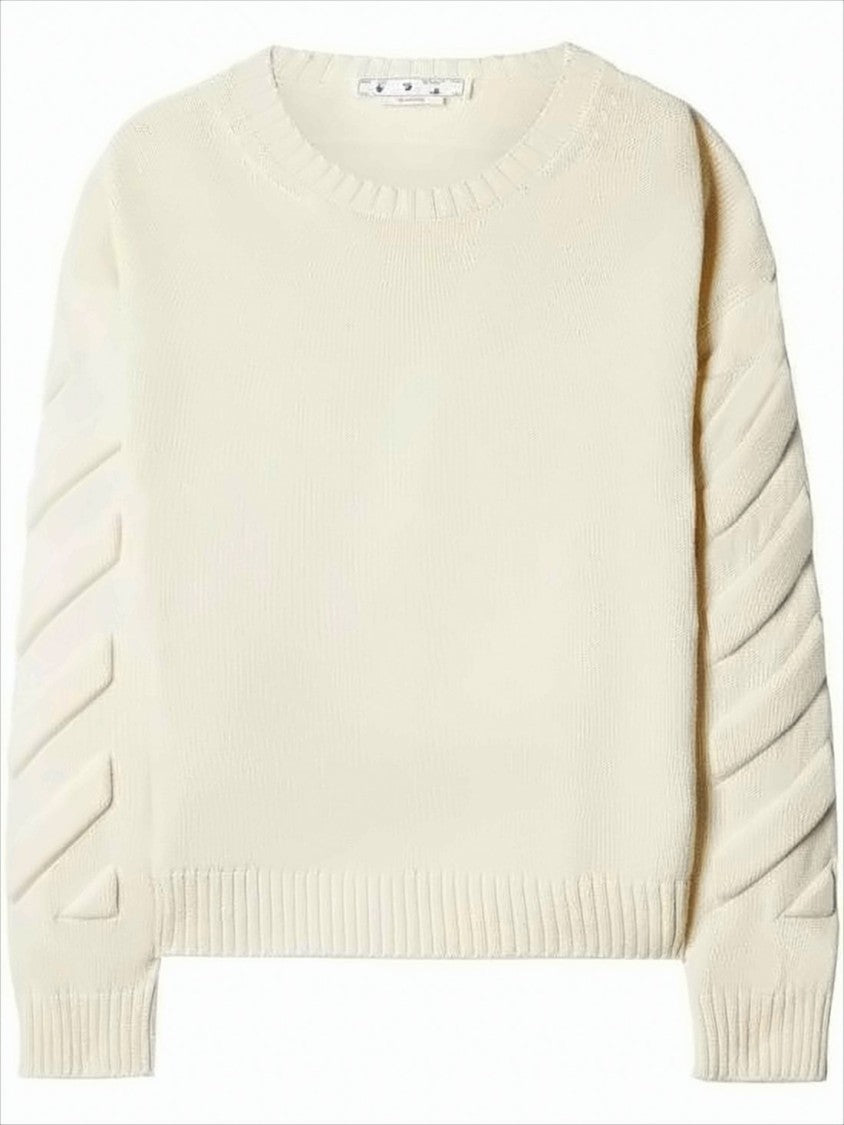 Off-White Relaxed Fit Knit Sweater With Textured Arrow Motif