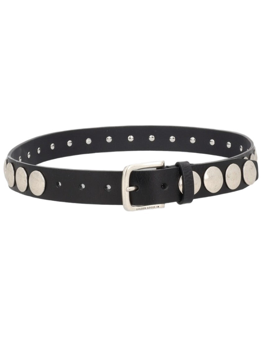Golden Goose Black Silver Studded Cow Leather Belt
