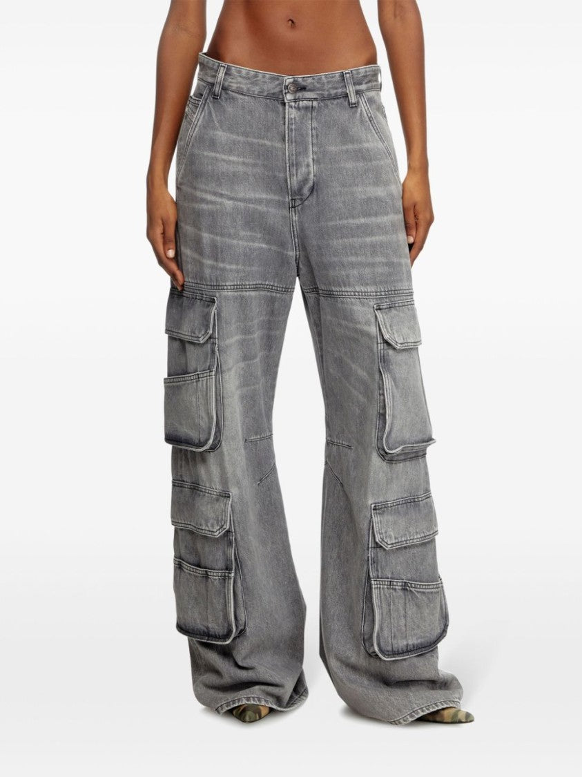 Diesel High-Waist Wide-Leg Denim Jeans With Cargo Pockets
