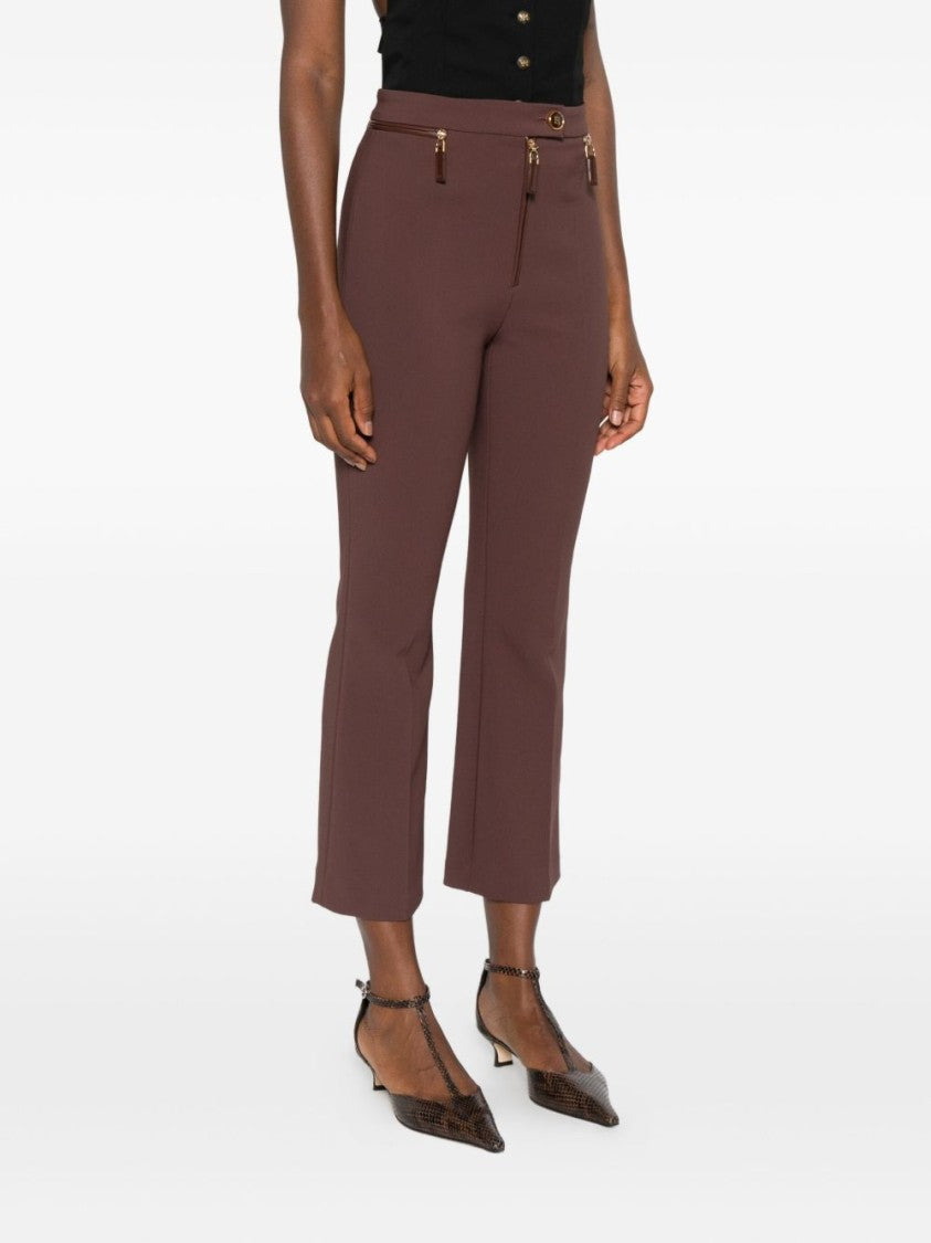 Elisabetta Franchi Cropped Brown Straight-Leg Trousers With High Waist