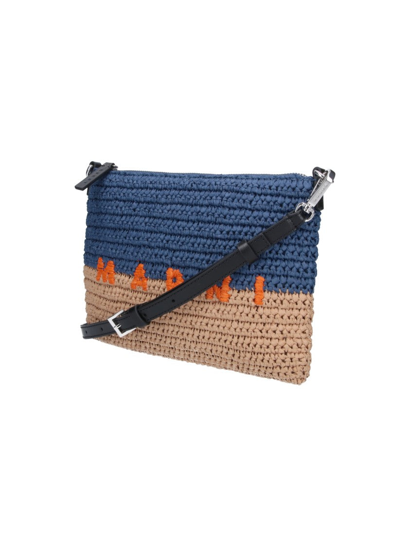 Marni Blue Seaside Two-Tone Raffia Pouch