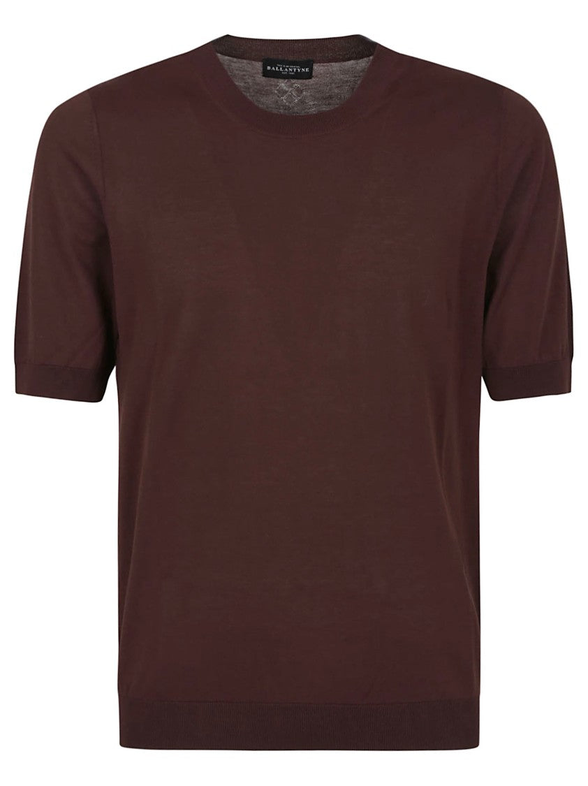 Ballantyne Brown Crew Neck T-Shirt With Ribbed Detailing
