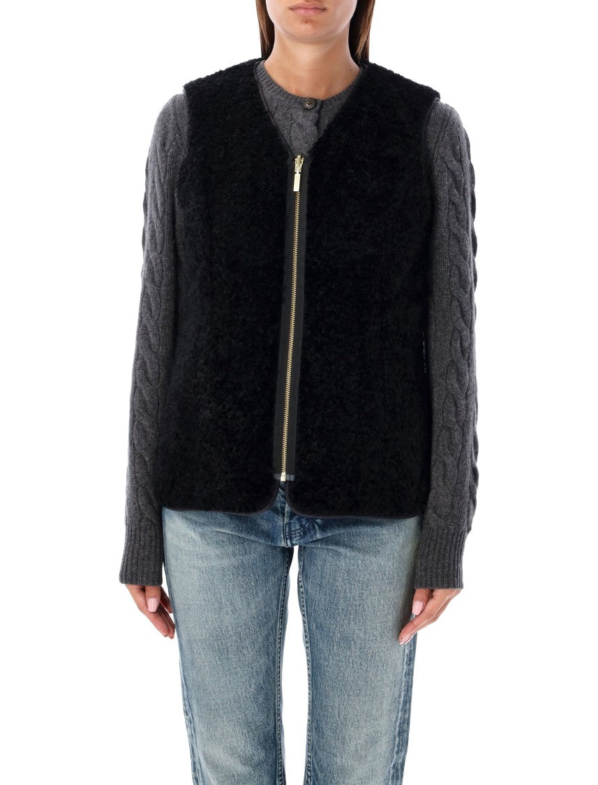 Barbour Reversible Quilted Nylon Cable-Knit Sleeve Jacket