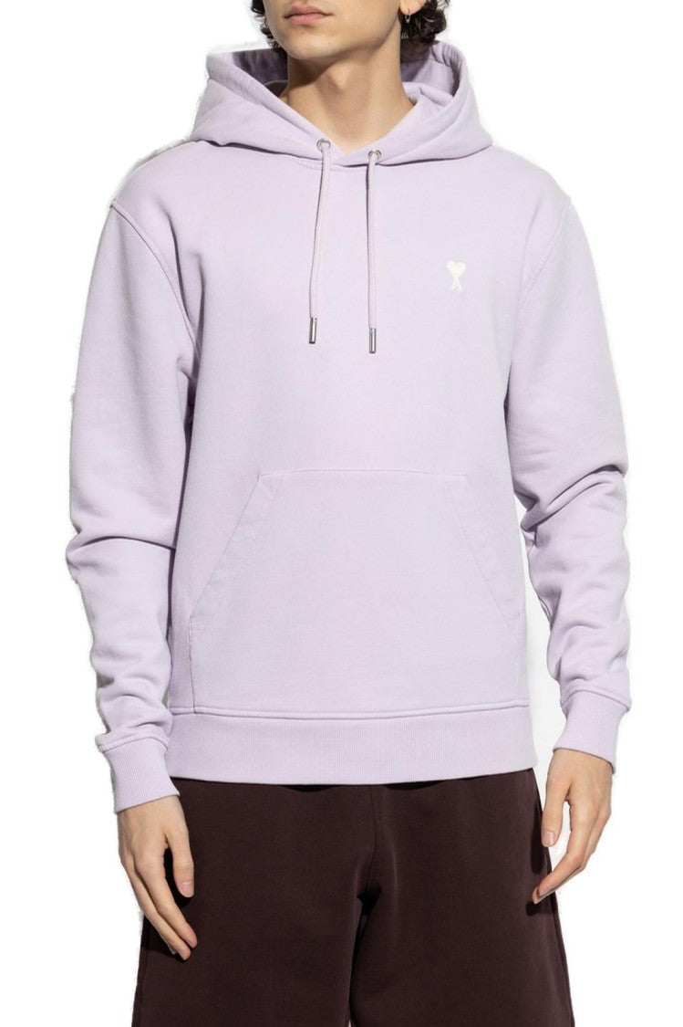 Ami Paris Relaxed Fit Purple Hoodie With Adjustable Drawstring
