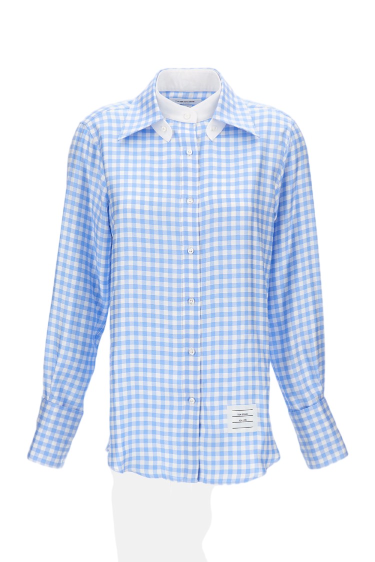 Thom Browne Checked Silk Twill Shirt With Classic Collar And Logo Label