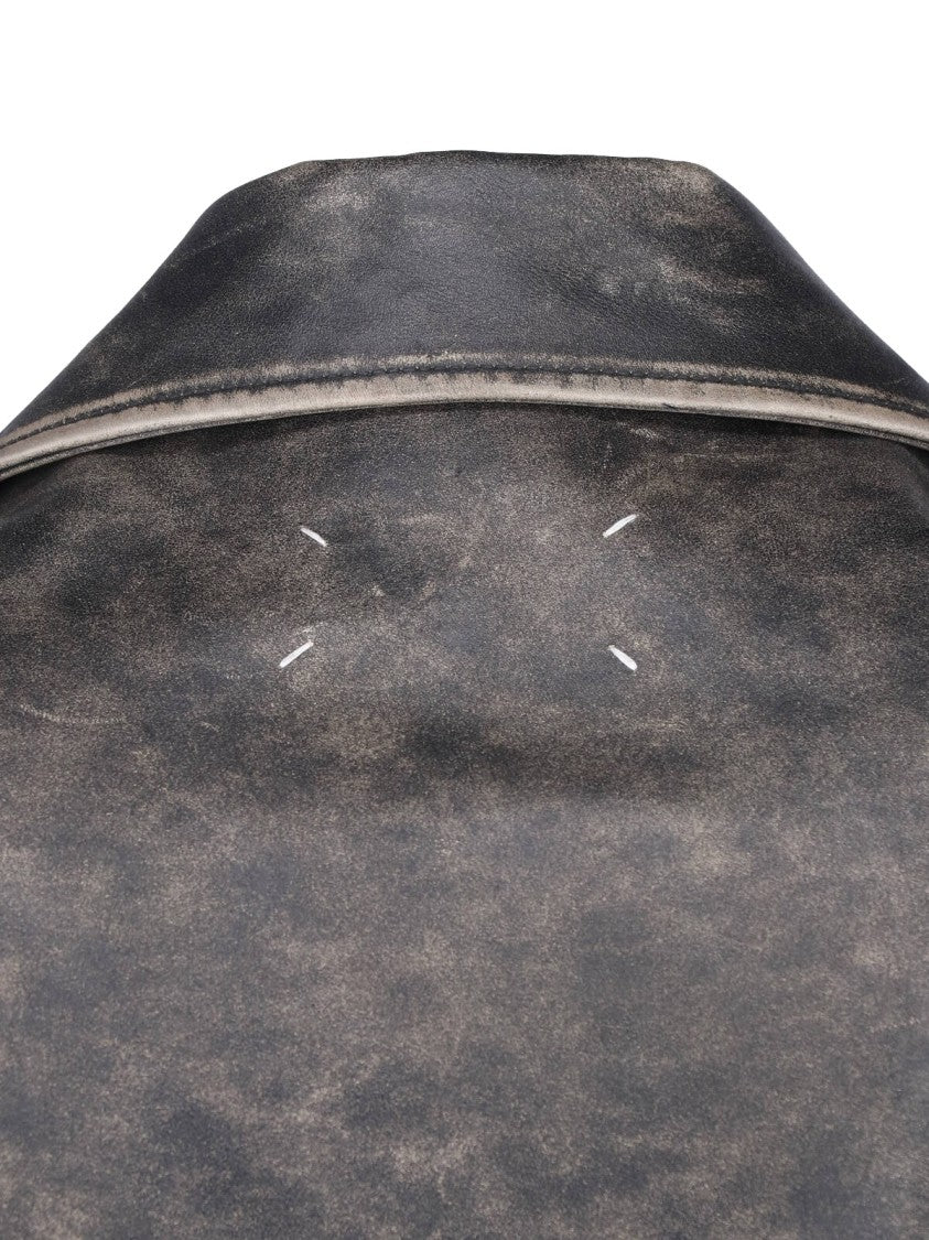 Maison Margiela Distressed Black Suede Biker Jacket With Asymmetrical Zip Closure