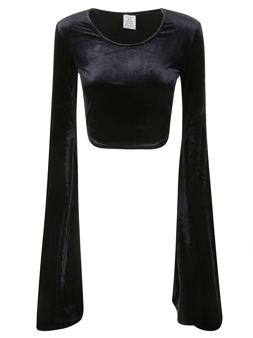 Vetements Black Velvet Crop Top With Sleeves