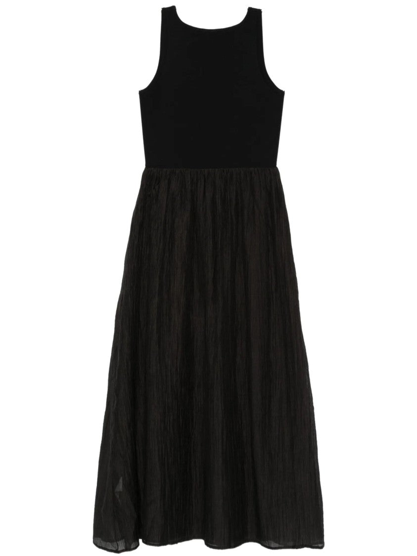 Seventy Textured Black Fitted Bodice Midi Dress