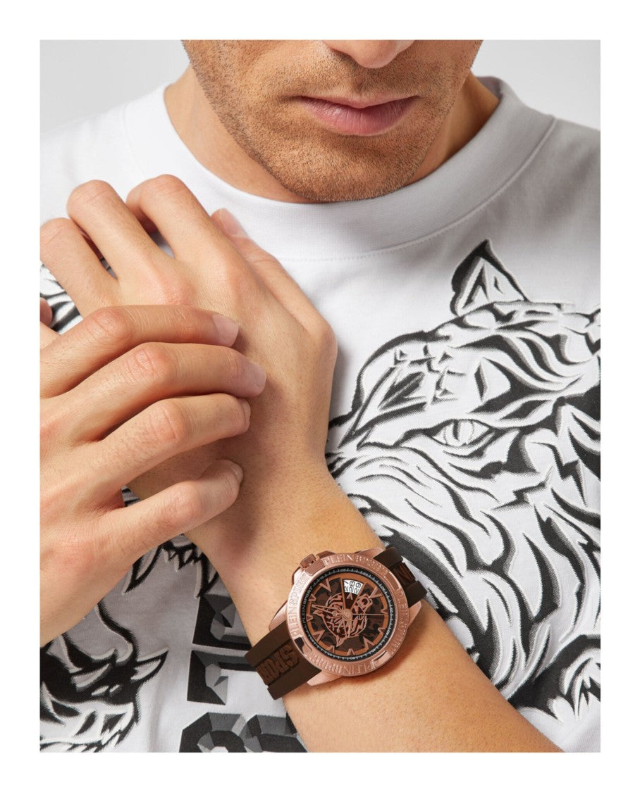 Plein Sport 44Mm Ip Rose Gold Case Watch With Camo Guilloche Dial
