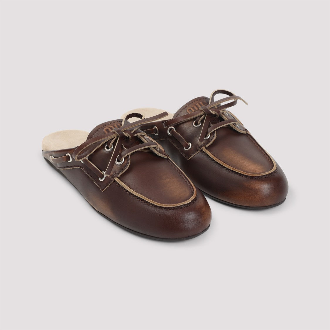 Miu Miu Bespoke Calf Leather Slippers With Lace-Up Accents