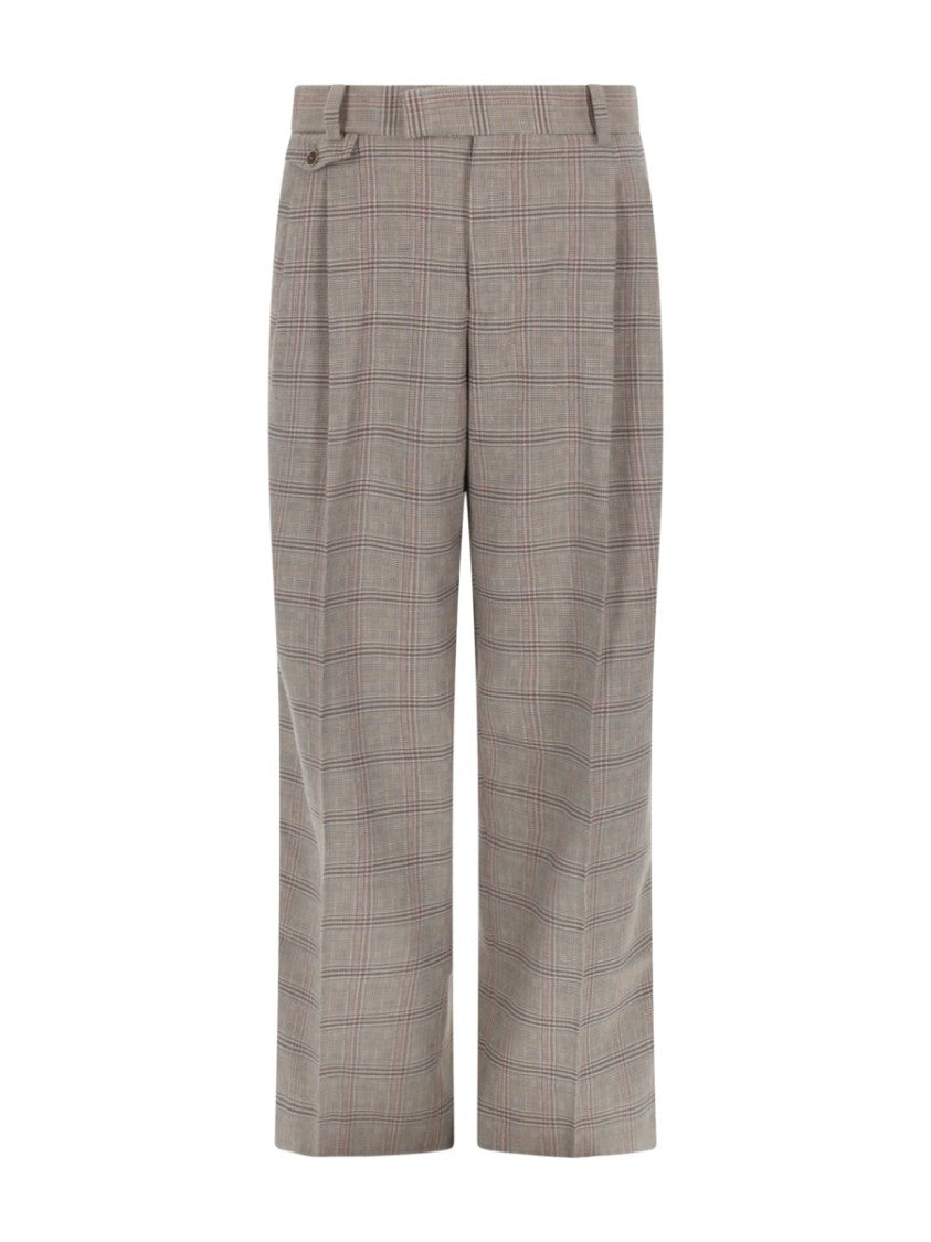 Drôle De Monsieur Neutrals Large Checkered Front Pleats Pants