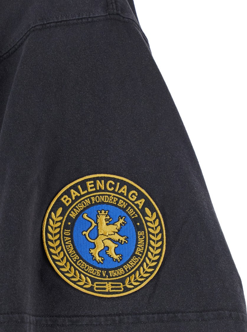 Balenciaga Black Crewneck T-Shirt With Logo Lettering