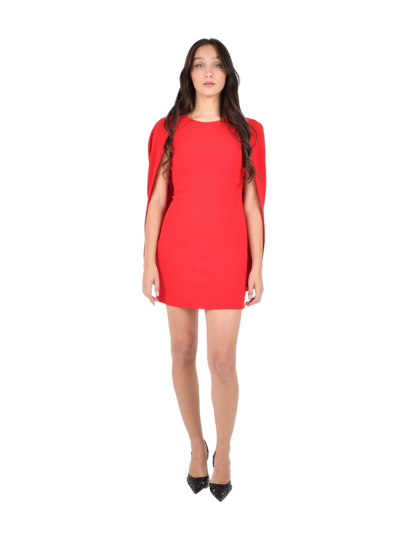 Alberta Ferretti Mini Cape Dress In Red Stretch Cady