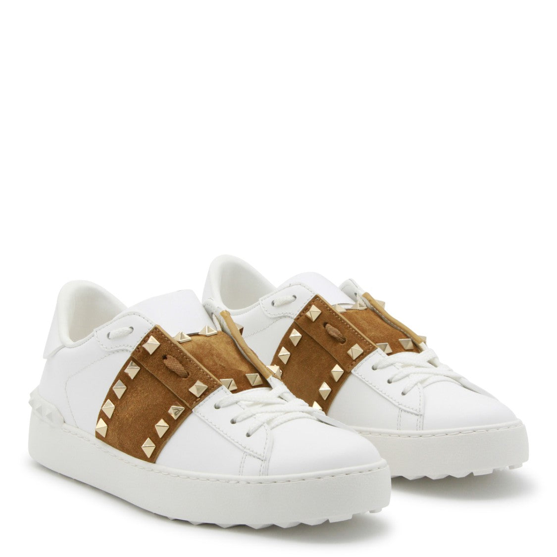 Valentino Garavani White Leather Stud Embellishments Sneakers