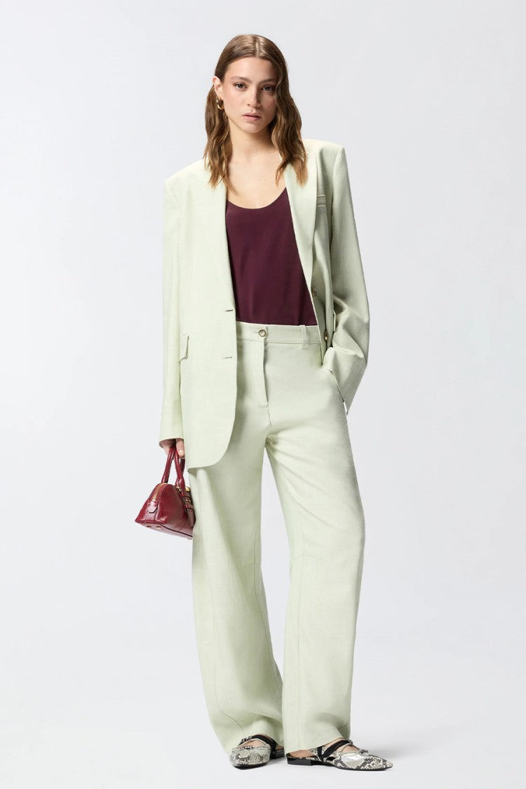 Pinko Green Lexy Wide-Leg Self-Belt Viscose-Blend Wide-Leg Pants