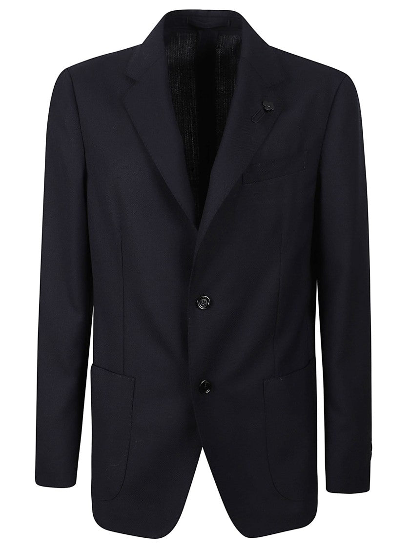 Lardini Single-Breasted Navy Blazer With Textured Finish