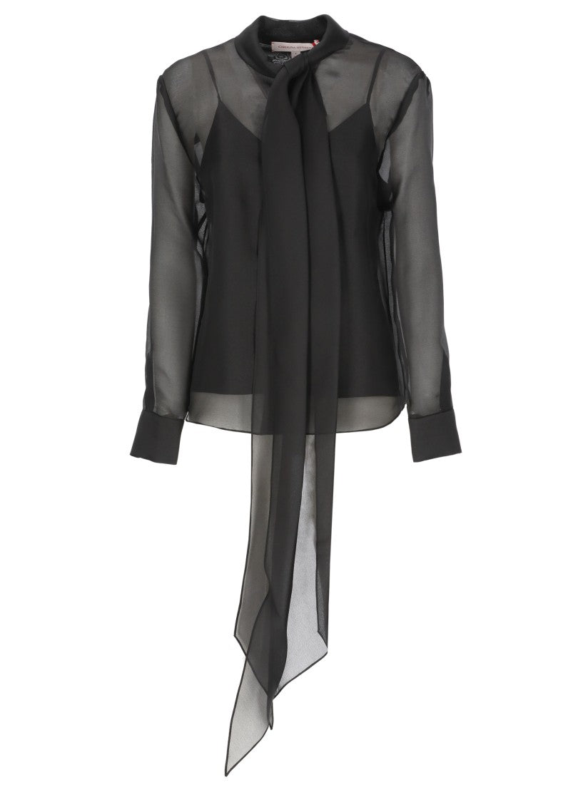 Carolina Herrera Black Sheer Foulard Silk Blouse