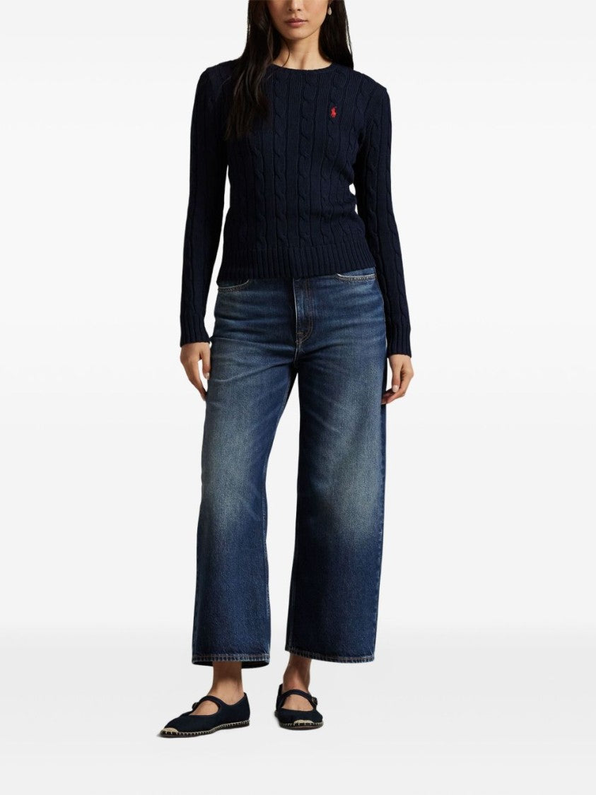 Polo Ralph Lauren Navy Cable-Knit Sweater With Classic Crew Neckline