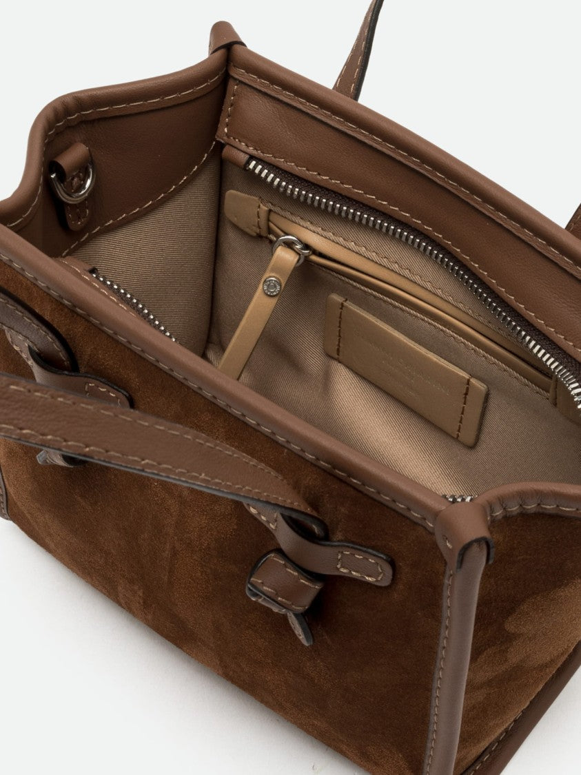 Gianni Chiarini Structured Brown Suede Handbag With Leather Accents