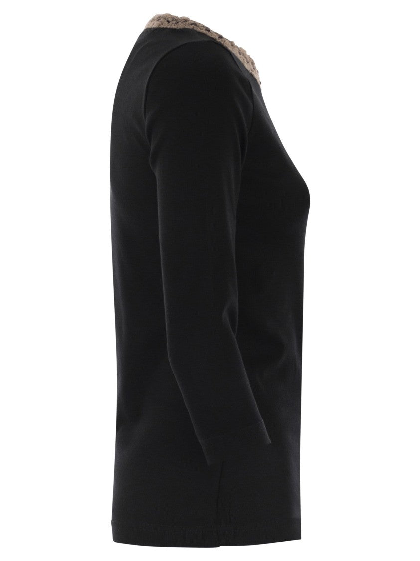 Fabiana Filippi 3/4 Sleeve T-Shirt With Neck Detailing