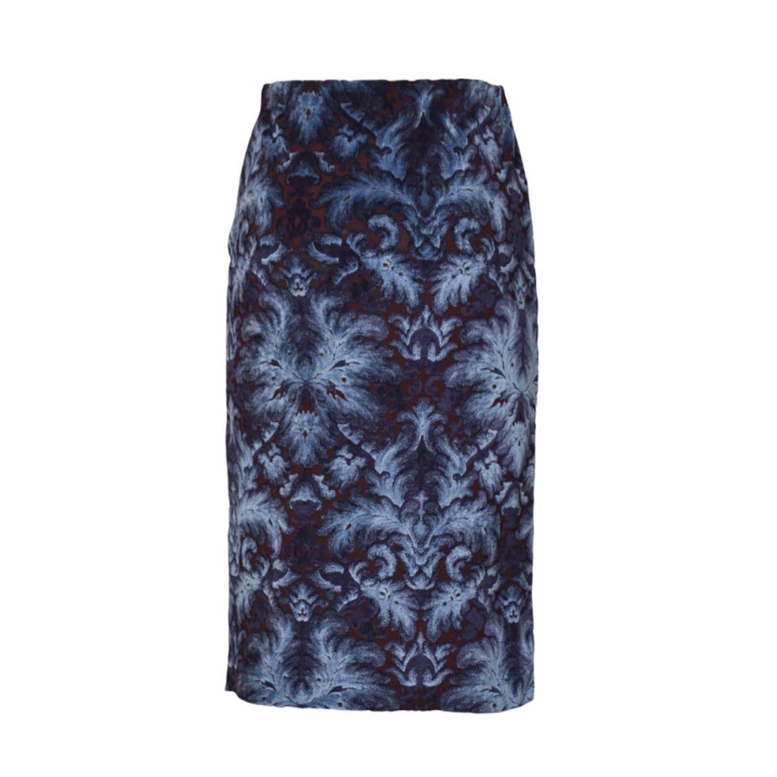 Etro Fitted Midi Skirt With Ornate Deep Blue Pattern