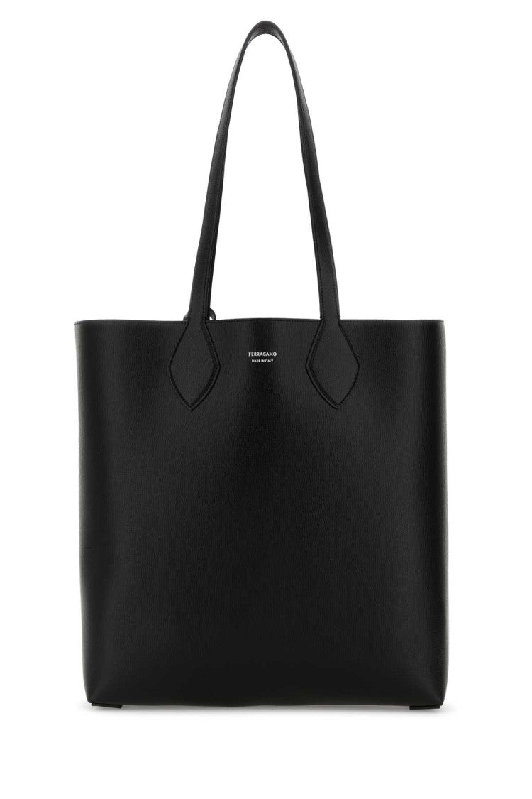 Salvatore Ferragamo Black Leather Allover Shopping Bag