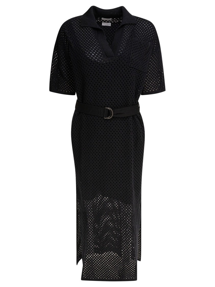 Brunello Cucinelli Crochet Midi Dress With Belt