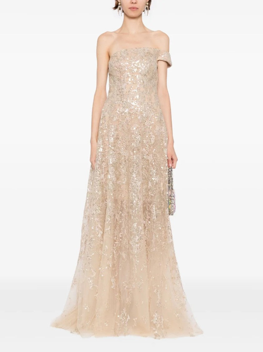 Saiid Kobeisy Off-Shoulder Long Embroidered Dress