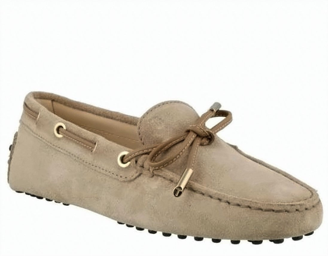 Tod's Suede Moccasin Loafers With Decorative Bow And Rubber Sole