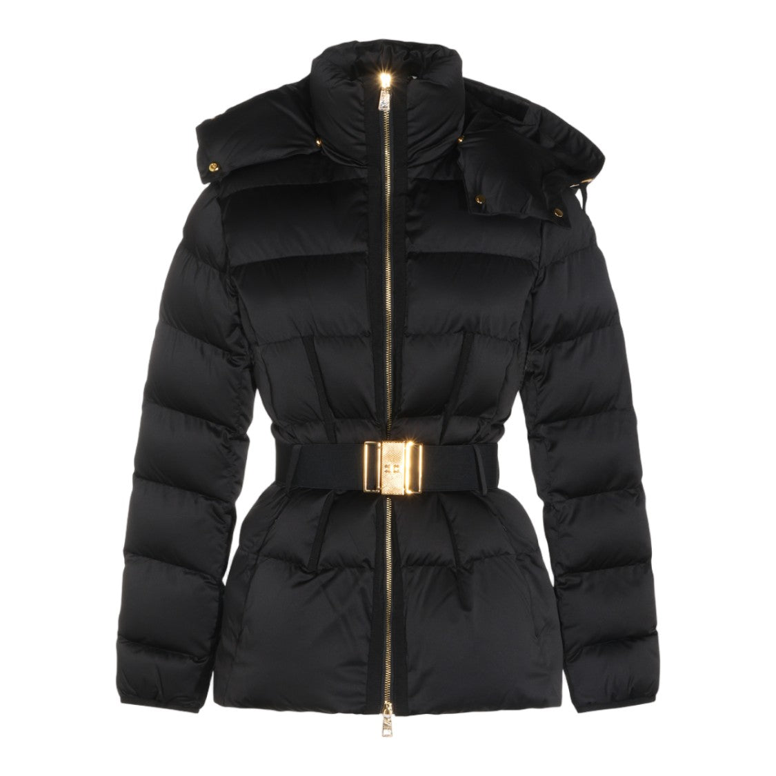 Elisabetta Franchi Quilted Padded Coat With High Collar And Belted Waist