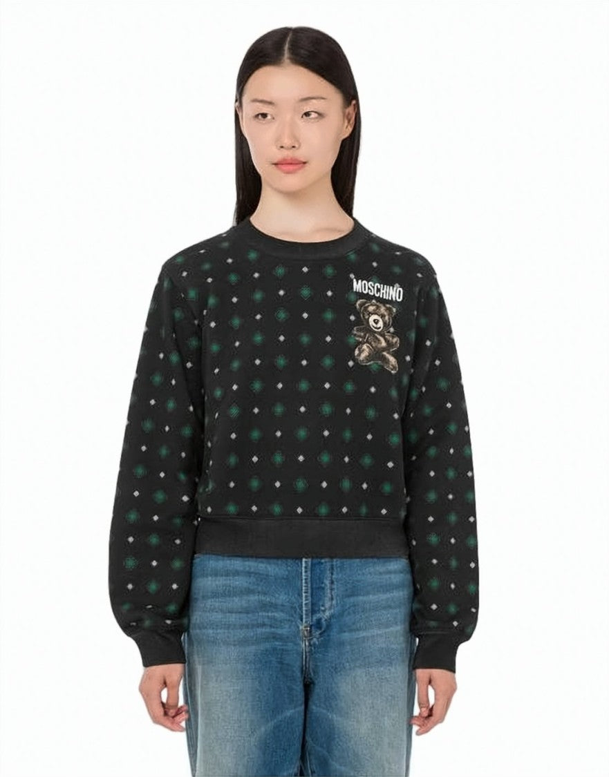 Moschino Long-Sleeve Black Top With Playful Teddy Bear Graphic