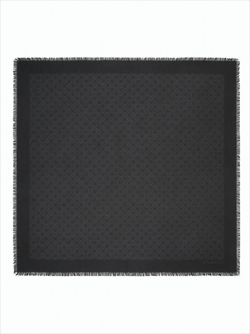 Tory Burch Rectangular Silk-Wool Blend Scarf With Intricate Geometric Pattern