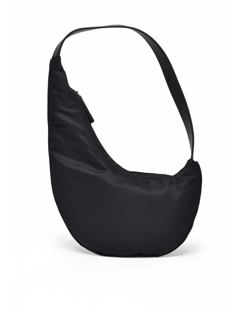 Aesther Ekme Black Lune Mini Crescent Leather-Nylon Hobo Bag