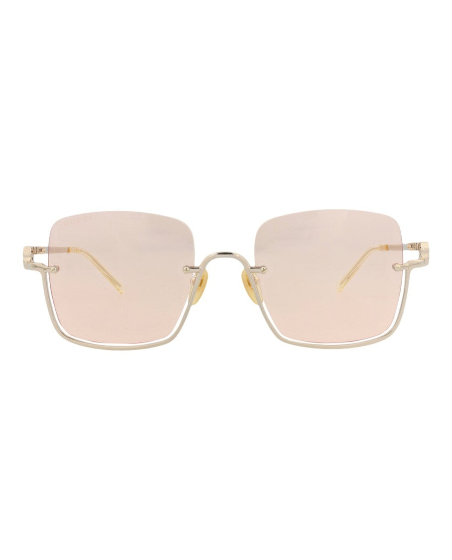 Gucci Square-Frame Metal Sunglasses With Cutout Temple Accent