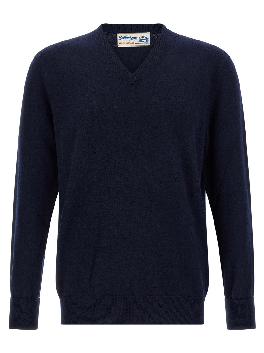 Ballantyne Cashmere V-Neck Sweater With Long Cuffed Sleeves