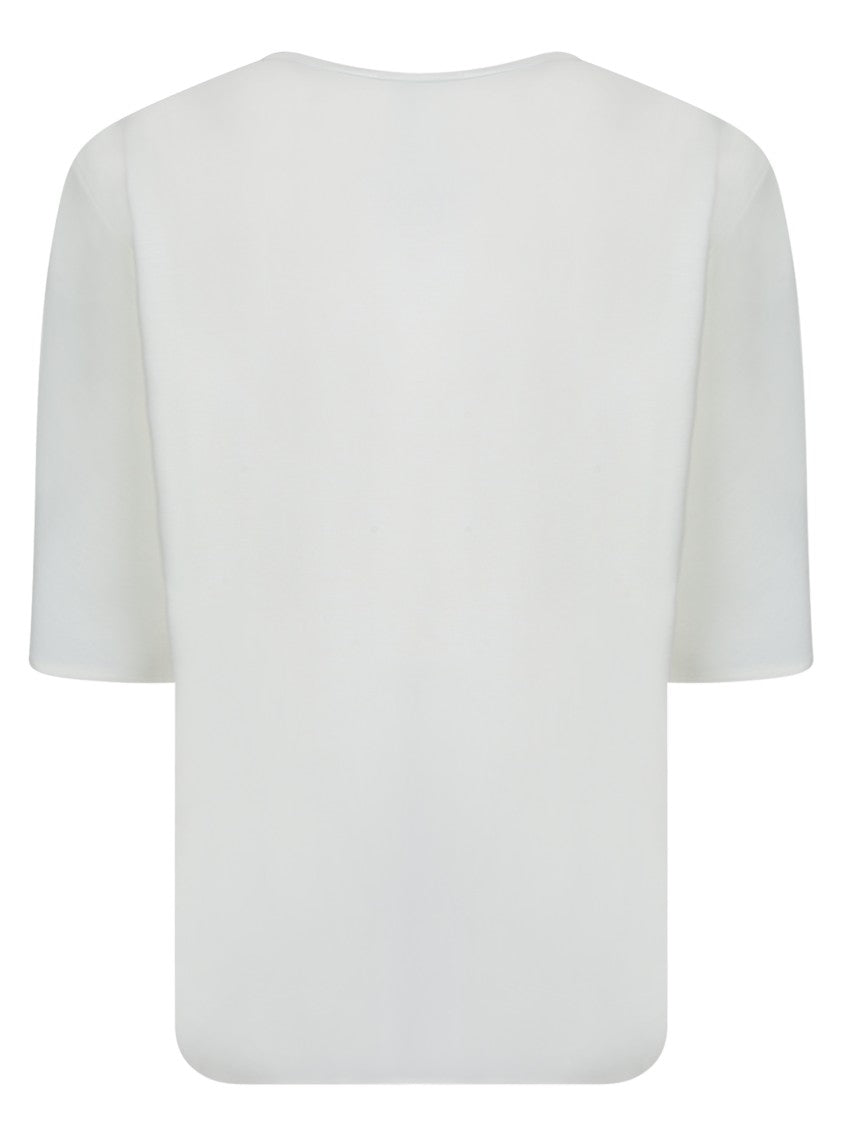 Blanca Vita White Jersey Blouse With Deep V-Neck