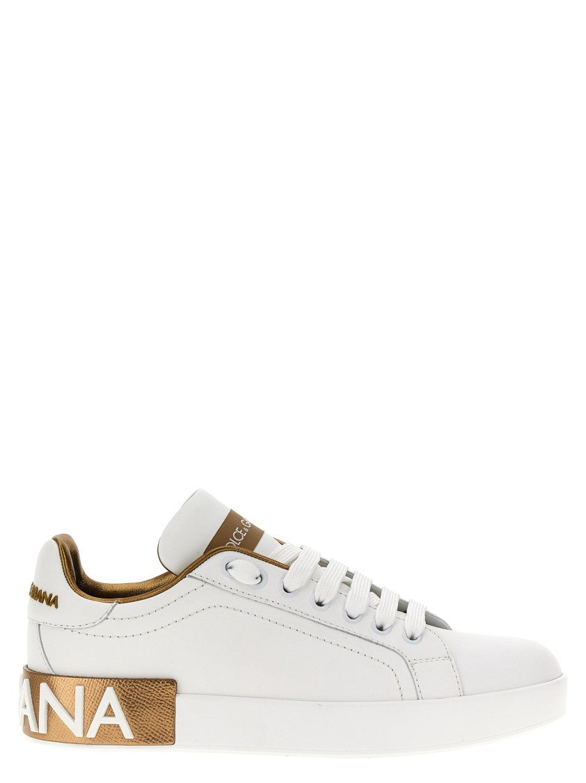 Dolce & Gabbana Portofino Sneakers In Napped Calfskin Leather With Logo Detail