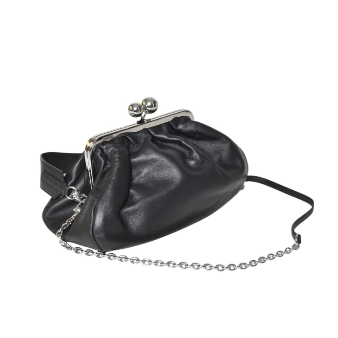 Max Mara Soft Gathered Leather Clutch With Detachable Chain Strap