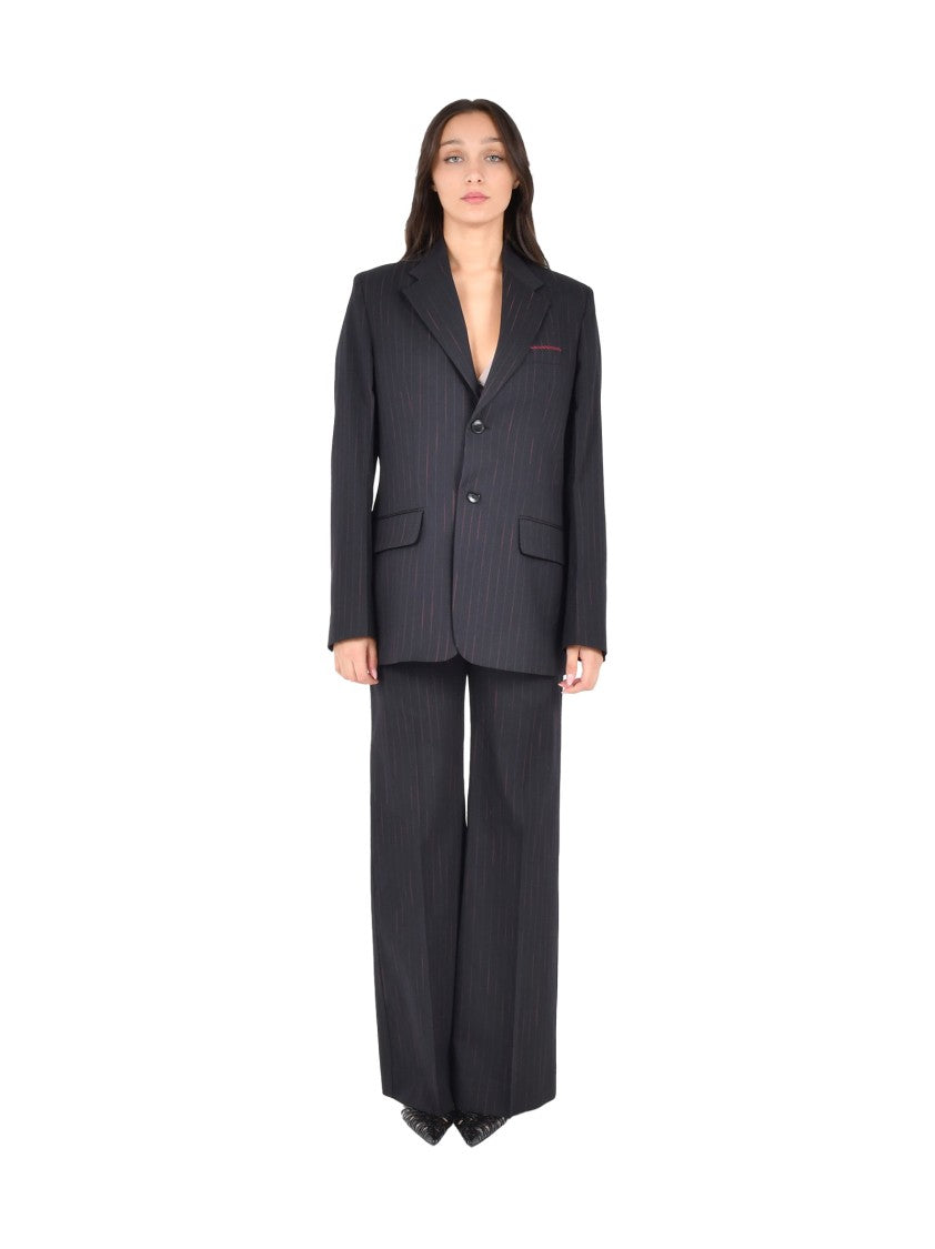 Victoria Beckham Navy Blue Suit With Pink Pinstripe Design