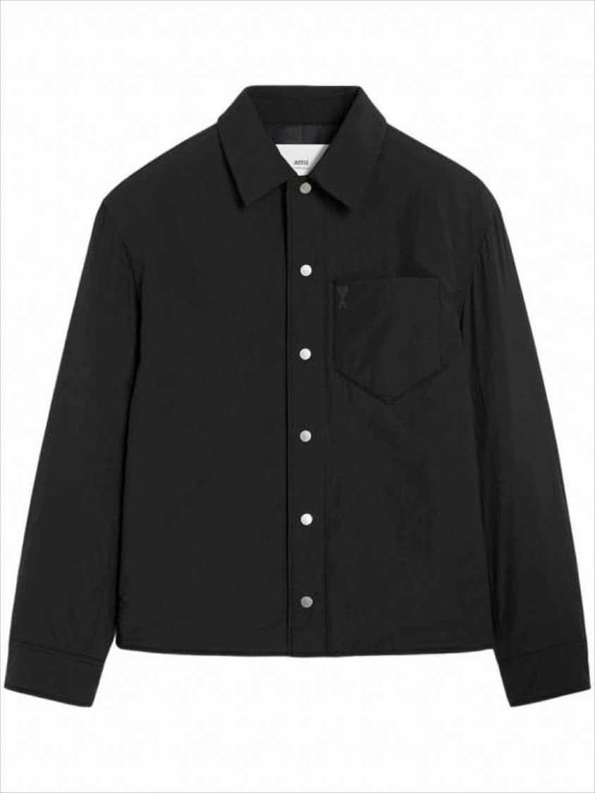 Ami Boxy Black Jacket With Classic Collar
