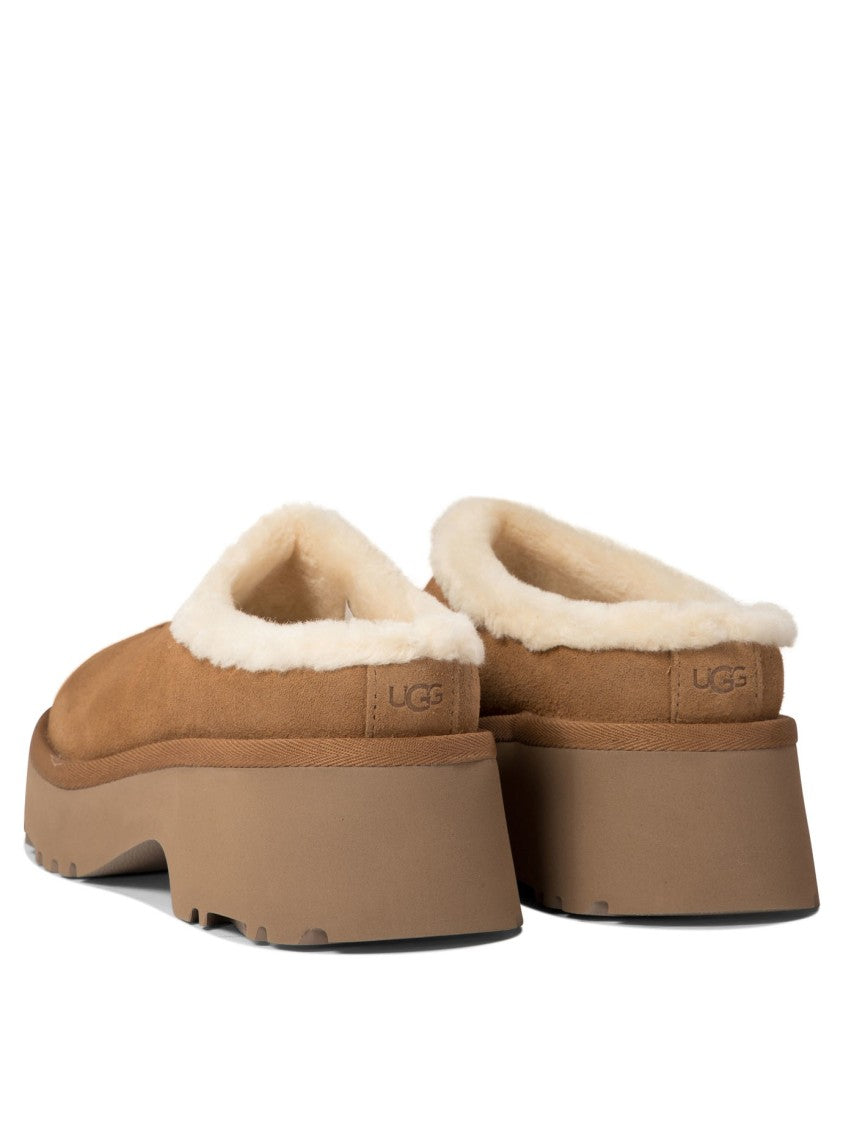 Ugg Plush Brown Leather Loafers With Textured Sole