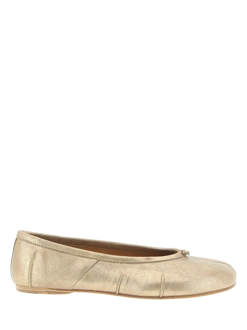 Maison Margiela Gold Leather Tabi Toe Ballerina Flats With Minimalistic Design