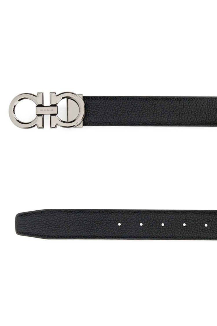 Salvatore Ferragamo Black Leather Reversibile Belt