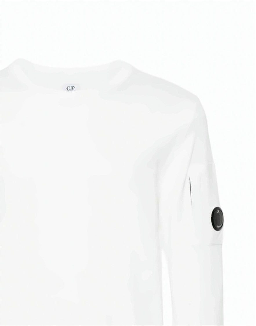 C.P. Company Minimalist White Sweater With Unique Lens Detail