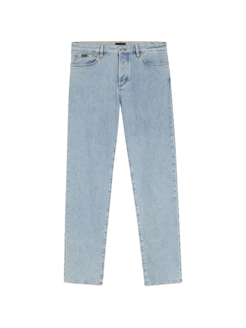 Boss Camel Light Blue Denim Jeans With Straight-Leg Cut And Embossed Branding